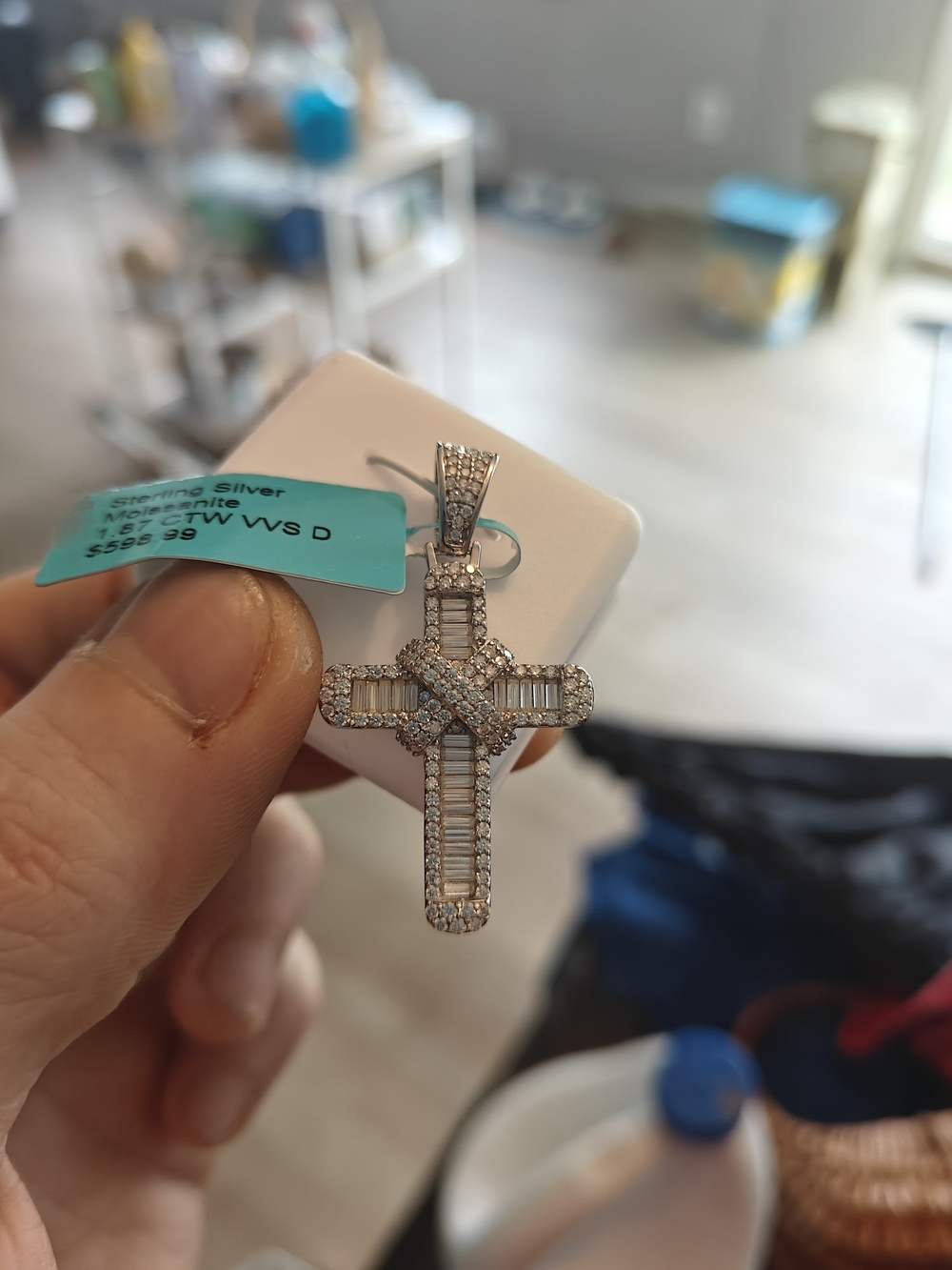 Sterling Silver Cross Pendant with Mossinate Stones